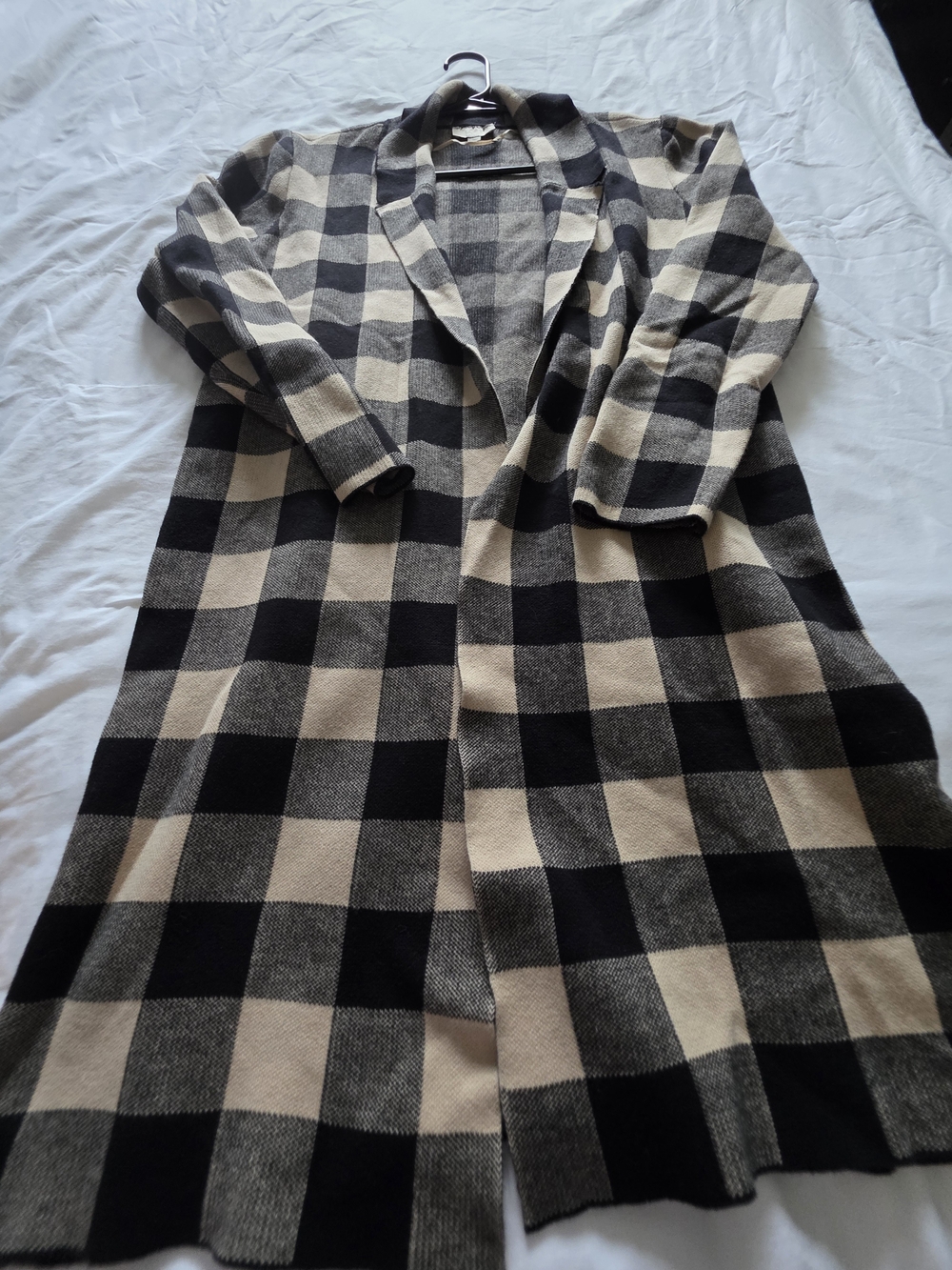 LOFT Black & Cream Buffalo Check Longline Cardigan